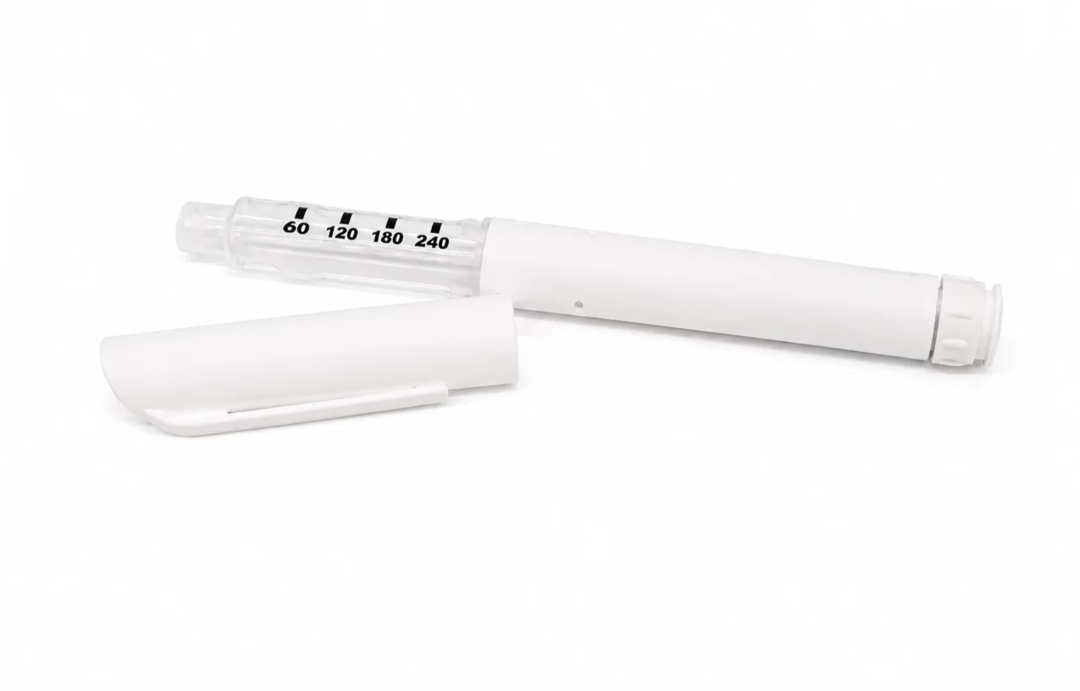White disposable peptide pen with colour coded end cap